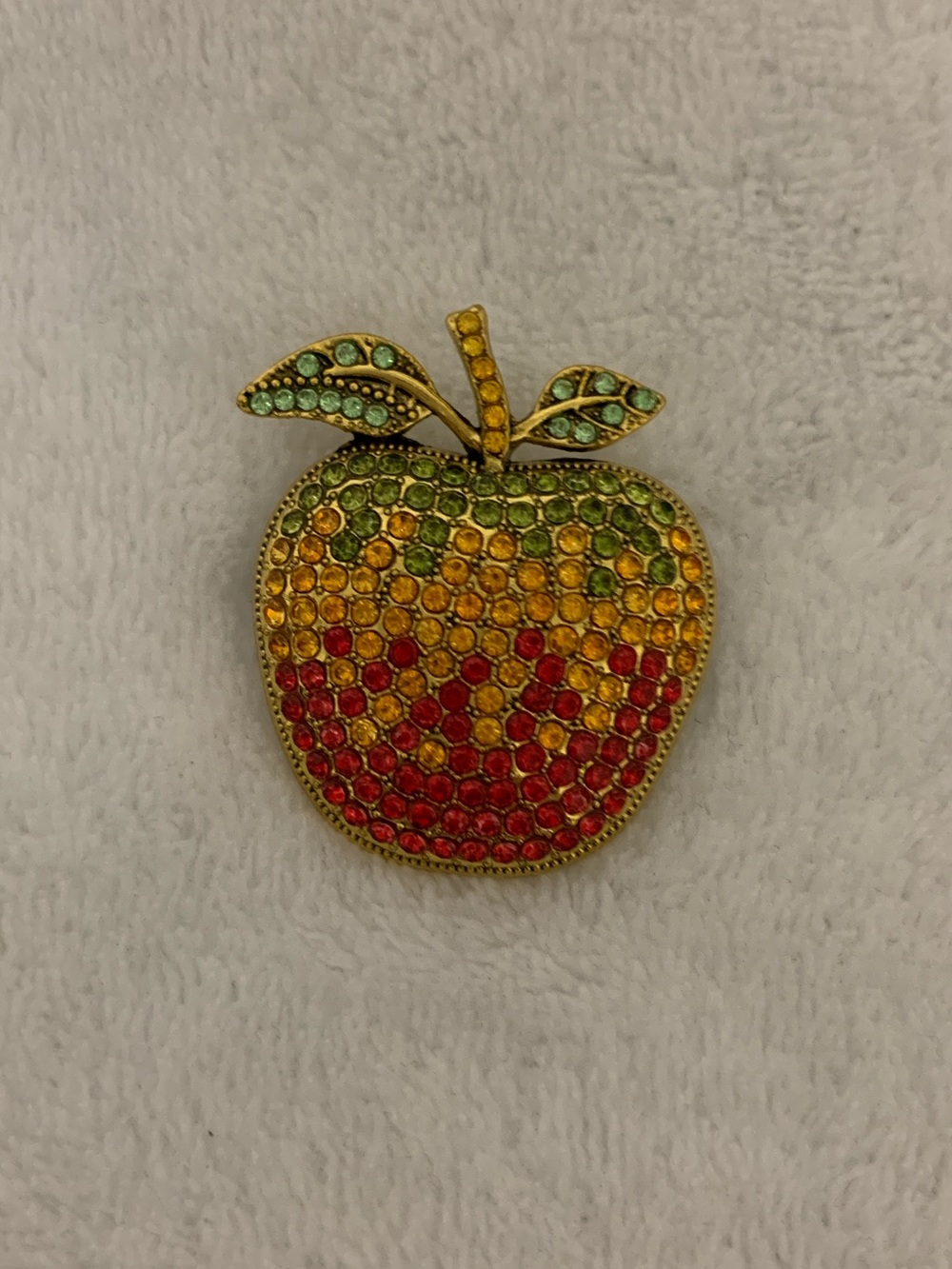 Gold-Tone Apple Crystal Brooch in Red, Orange & Green